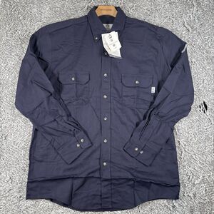 TYNDALEFR Button Up Shirt Men's Large Fire Resistance Navy Blue CAT 2 NFPA 2112
